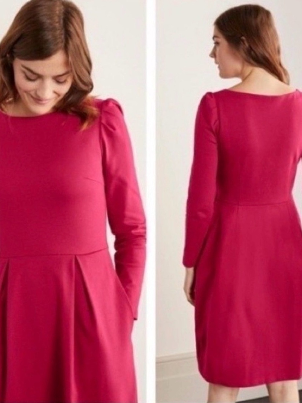 Boden Long-Sleeve Fit & Flare Dress in Warm Cranberry Size US 6R